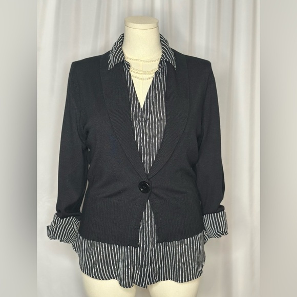 Cable & Gauge Black Single Button Long Sleeve Cardigan (695) - Picture 10 of 12